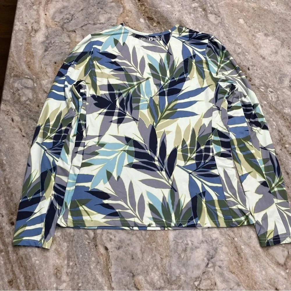 Hang Ten Blue Tropical Print Long Sleeve UV Protection Shirt Women's Small